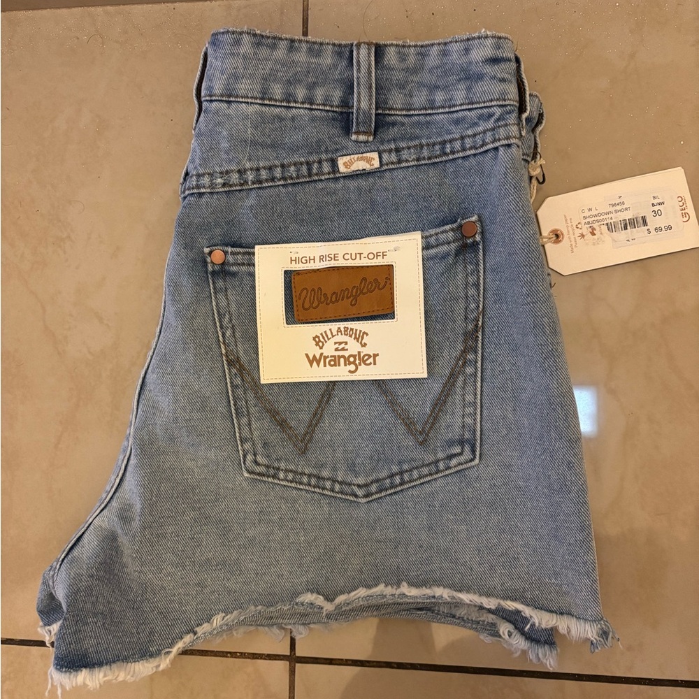 Wrangler Light Blue High Rise Denim Shorts